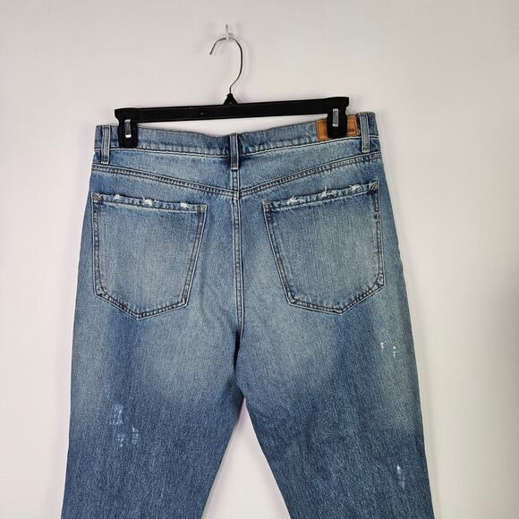 Express High Rise Straight Ankle Jeans Siz10 Light Wash Distressed Stretch Denim - Picture 4 of 13